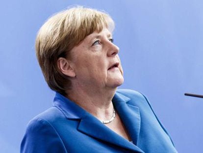 La canciller alemana, Angela Merkel, en una rueda de prensa tras el ataque en M&uacute;nich.