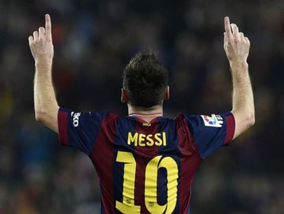 Messi celebra su gol al Sevilla