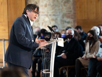 El expresidente de la Generalitat Carles Puigdemont, este pasado sábado en Canet-en-Roussillon (Francia), donde se celebró un pleno de la asamblea de representantes del Consejo por la República, que él preside.
