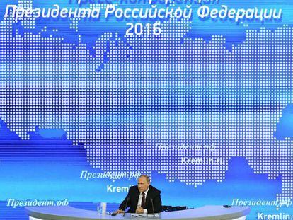 Putin responde a preguntas durante la rueda de prensa de fin de a&ntilde;o, este viernes en Mosc&uacute;.