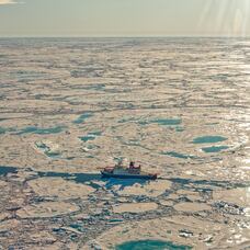El rompehielos alemán 'Polarstern', de la misión MOSAIC, varado en la banquisa ártica.