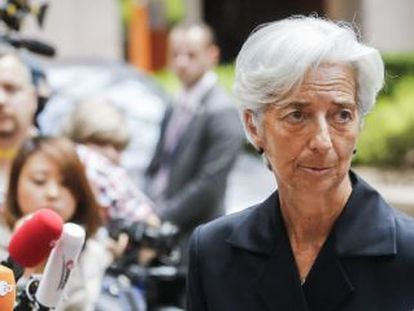 La directora gerent de l'FMI, Christine Lagarde, a l'arribada diumenge passat a la reunió de l'Eurogrup.