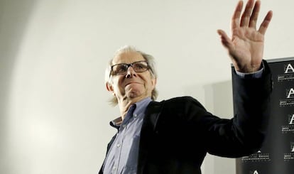 El director británico Ken Loach, este viernes en la Academia de Cine de Madrid.