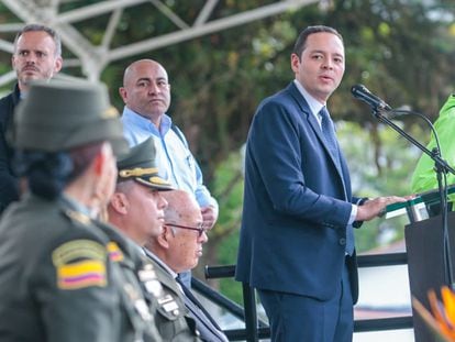 Carlos Mario Marín, alcalde de Manizales, habla durante un evento el 19 de septiembre.