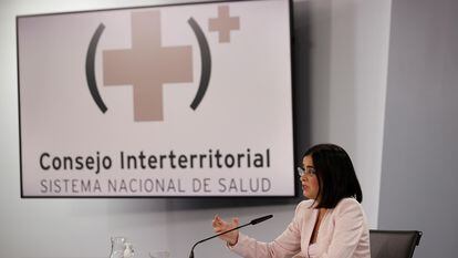 La ministra de Sanidad, Carolina Darias, ofrece una rueda de prensa este miércoles tras presidir el Consejo Interterritorial del Sistema Nacional de Salud (CISNS).