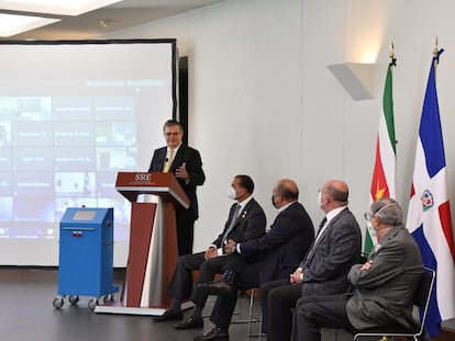 Marcelo Ebrard, en la presentación del ventilador esta semana.