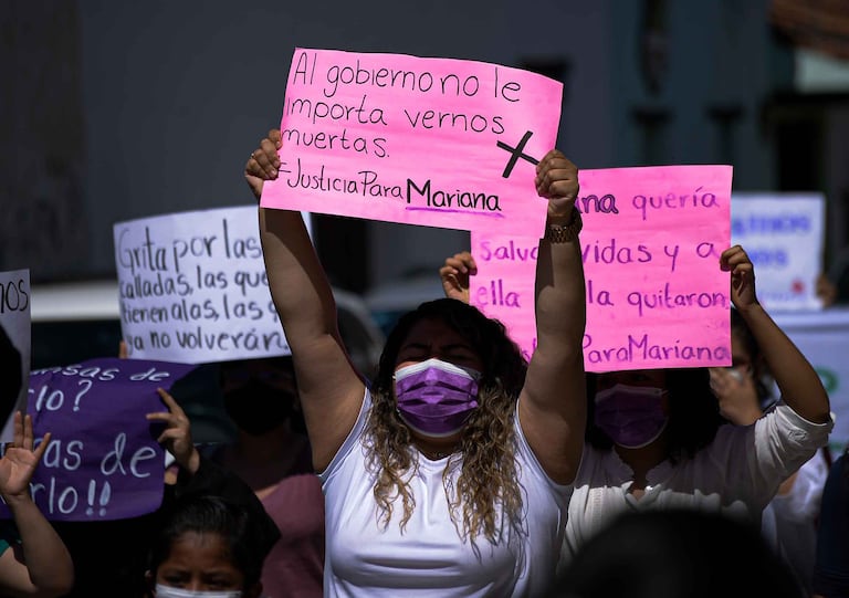 The protest this Sunday to demand justice for Mariana Sánchez in Chiapas.