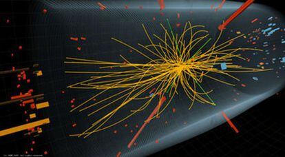 Una colisi&oacute;n visualizada en el detector CMS.