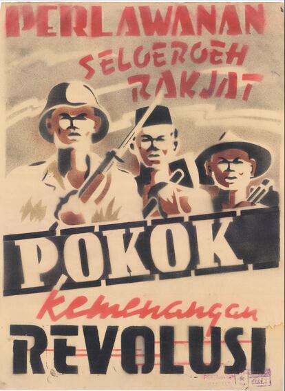 Cartel con la inscripción 'La principal lucha del pueblo es la victoria de la revolución', 1945-1949.