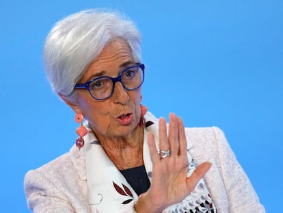 La presidenta del BCE, Christine Lagarde, en la rueda de prensa del pasado 27 de julio.
