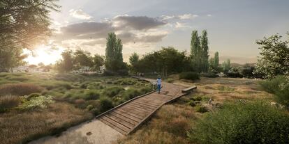 Los terrenos en los que se ubicará el centro de datos de Meta de Talavera incluyen parte del arroyo de Zarzaleja. En la imagen, recreación de uno de los caminos que discurrirán por las zonas verdes comprendidas en el proyecto.
