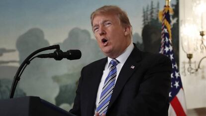 El presidente de EE UU, Donald Trump, durante un discurso en la Casa Blanca (Washington), el pasado 15 de febrero.