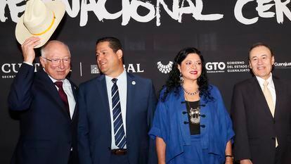 El embajador de EE UU en México, Ken Salazar, el gobernador de Guanajuato, Diego Sinhue, la secretaria de Cultura de México, Alejandra Frausto, y el gobernador de Sonora, Alfonso Durazo, este miércoles.