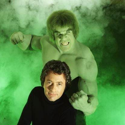 Imagen promocional de 'El increíble Hulk', con Lou Ferrigno como Hulk y Bill Bixby como David Banner.