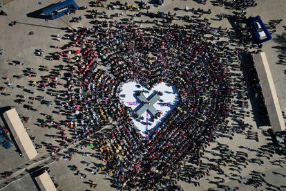 El escenario desde el cual Xóchitl Gálvez habló a sus simpatizantes, este 20 de noviembre en Ciudad Juárez.