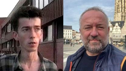 On the left, Satko Mujagic, in the Omarska camp in August 1992, in a screenshot of a video recorded by Serbian television.  On the right, last October in the Belgian city of Mechelen.