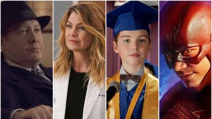Desde la izquierda, los protagonistas de 'The Blacklist', 'Anatomía de Grey', 'El joven Sheldon' y 'The Flash'.