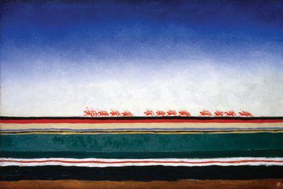 <i>La caballería roja</i> <i>(circa</i> 1930), de Kazimir Malévich, obra incluida en la exposición <i>La caballería roja. Creación y poder en la Rusia soviética (1917-1945)</i>, en La Casa Encendida, de Madrid.