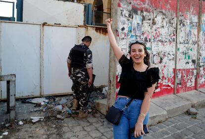 Sali Hafez, fotografiada durante una manifestación en el centro de Beirut, el pasado 23 de mayo.