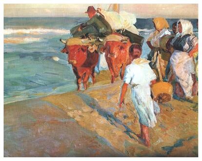 “Sacando la barca, Playa de Valencia”, de Joaquín Sorolla, uno de los cuadros con permiso temporal para su exhibición en el extranjero.