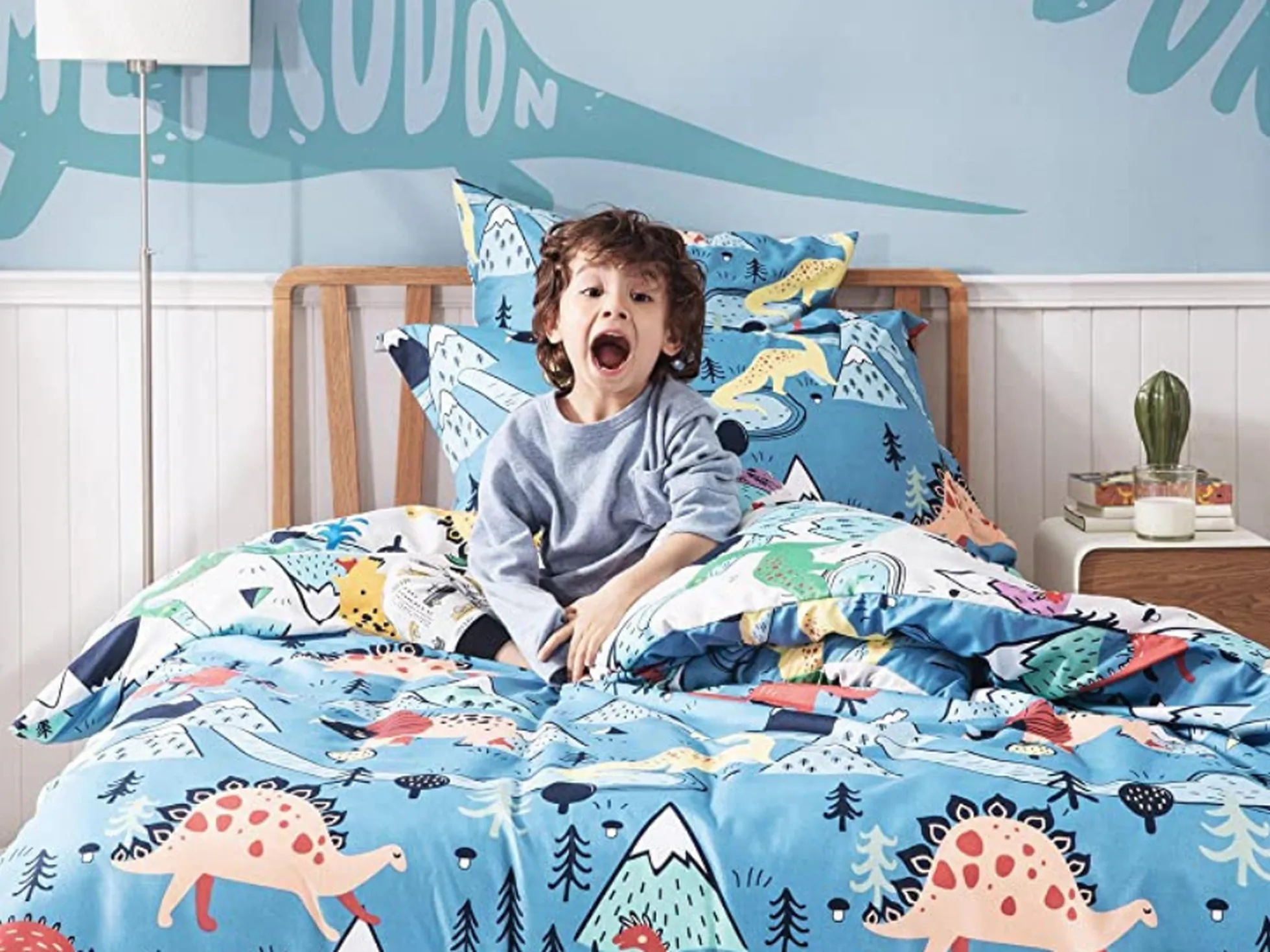 COTTON ARTean - Funda Nordica Infantil / Juvenil Reversible Luna Y Nube  Azul Cama 105