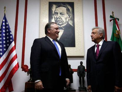 El secretario de Estado, Mike Pompeo, y el presidente electo, López Obrador.