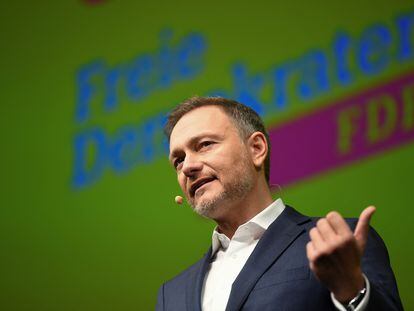 El ministro de Finanzas alemán, Christian Lindner, el 6 de enero durante un acto de su partido, los liberales del FDP, en Stuttgart.