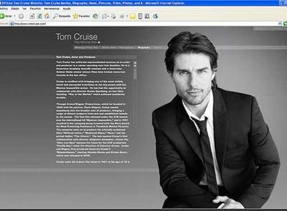 Reproducción de la página <i>web</i> de Tom Cruise.