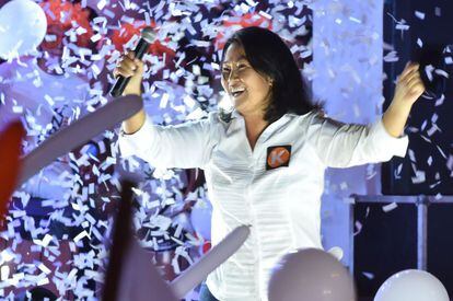 La candidata Keiko Fujimori, en un m&iacute;tin en Lima este viernes. 