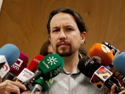 El secretario general de Podemos, Pablo Iglesias, al finalizar la reuni&oacute;n del Consejo Ciudadano de Podemos, en Madrid, el pasado 13 de enero. 