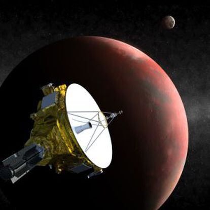 Ilustraci&oacute;n de la nave espacial `New Horizons&acute; pasando junto a Plut&oacute;n en julio de 2015.
 