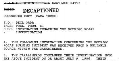 Cables confidenciales sobre el caso de Rodrigo Rojas.