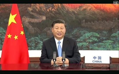 El presidente Chino Xi Jinping, en el mensaje emitido durante el 75º aniversario de la ONU, este martes.