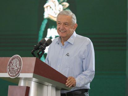 El presidente de México, Andrés Manuel López Obrador, durante la conferencia matutina en Quintana Roo este miércoles.