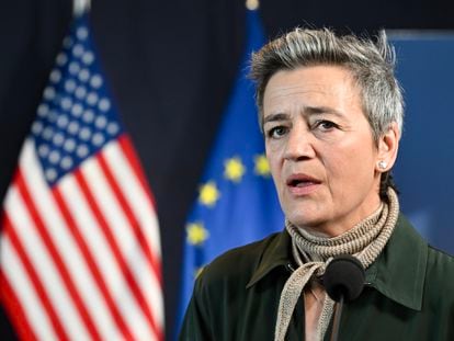 La comisaria Margrethe Vestager, tras la reunión del Consejo de Comercio y Tecnología UE-EE UU.