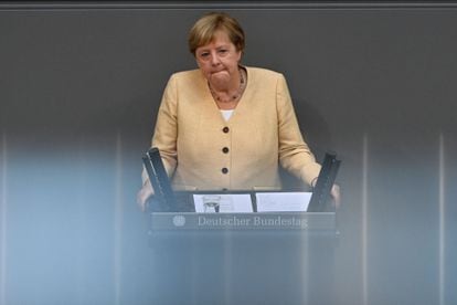 La canciller Angela Merkel durante su discurso en el Bundestag este martes.