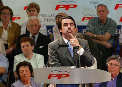 José María Aznar, durante su acto electoral de hoy en Madrid.