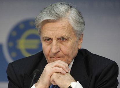 El presidente del BCE, Jean Claude Trichet, durante la rueda de prensa en Francfort.