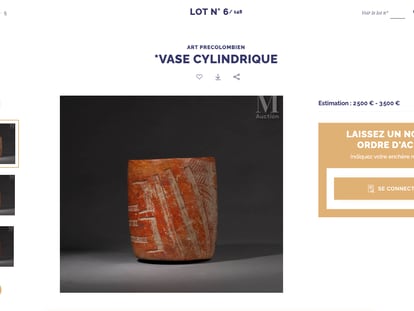 Captura de pantalla de una de las piezas prehispánicas que están siendo subastadas en Francia.