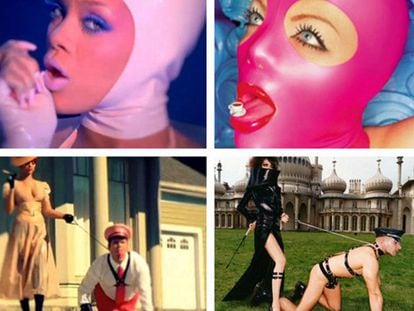 Arriba: Imagen del v&iacute;deo &rsquo;S&amp;M&rsquo; de Rihanna.
 David LaChapelle, fotograf&iacute;a para el calendario Lavazza 2002.
 Debajo: Imagen del v&iacute;deo &rsquo;S&amp;M&rsquo; de Rihanna.
 David Lachapelle, &lsquo;Aristocrats&#039;, 2002. 