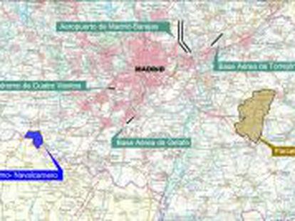 En la parcela azul es donde la Comunidad de Madrid tiene previsto levantar el nuevo aer&oacute;dromo de El &Aacute;lamo. 