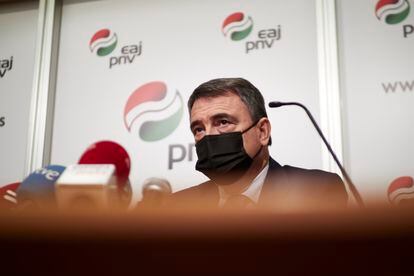 El portavoz del PNV en el Congreso de los Diputados, Aitor Esteban, el día 17 en un acto de su partido, en Pamplona.