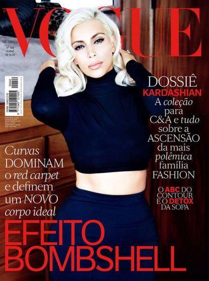 Kim Kardashian se convirtió en Marilyn Monroe para la portada de junio de 2015 de Vogue Brasil, reivindicando el poder de las curvas y con un cambio de look especialmente el pelo rubio por el que recibió muchas críticas.