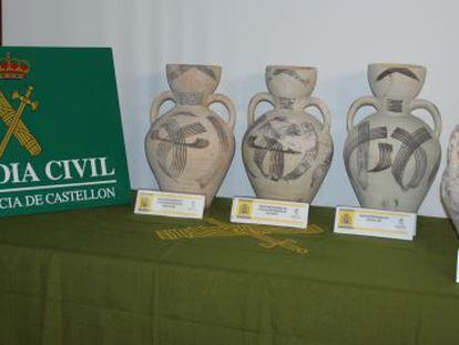 Las vasijas cer&aacute;micas del siglo XV que fueron robadas en Geldo.
