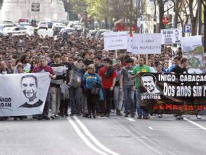 Cabecera de la manifestación que ha recorrido este sábado calles de Bilbao, convocada por la plataforma Iñigo Gogoan