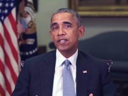 Fotograma del v&iacute;deo &#039;You Won&rsquo;t Believe What Obama Says In This Video!&#039;, en el que un falso Obama dice que Trump es &quot;un completo idiota&quot;.