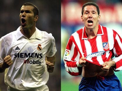 Zidane y Simeone, durante su época como jugadores del Madrid y del Atlético.