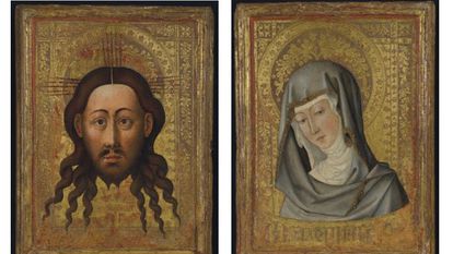 Las dos imágenes del panel español pintado en Valencia en torno a 1450, que ha sido adquirido por el museo del Louvre. EFE/ Museo Louvre