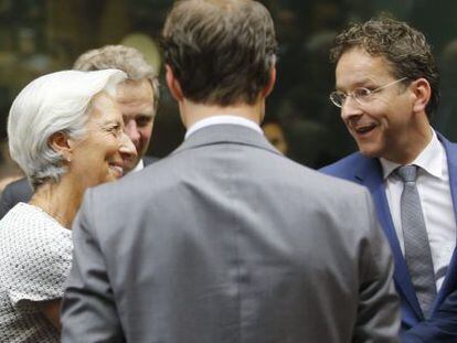 Christine Lagarde conversa amb Jeroen Dijsselbloem.