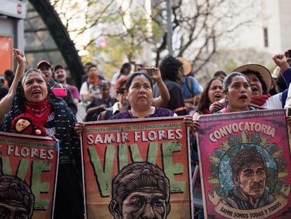 Protesta por el asesinato del activista Samir Flores, un año después.